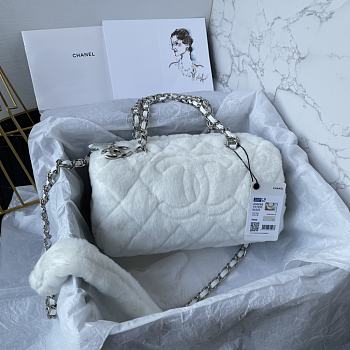 Chanel Small Bowling Bag Shearling Lambskin White AS4280 Size 10.5 × 25 × 13 cm