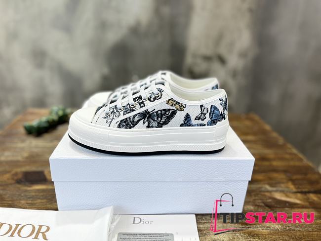 Walk'N'Dior Platform Sneaker Pastel Midnight Blue Multicolor Embroidered Cotton with Toile de Jouy Mexico Motif - 1