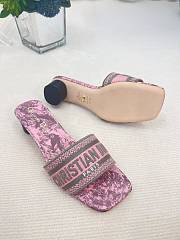 Dior Dway Heeled Slide Gray and Pink Embroidered Cotton with Toile de Jouy Reverse Motif - 4