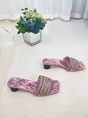 Dior Dway Heeled Slide Gray and Pink Embroidered Cotton with Toile de Jouy Reverse Motif - 5