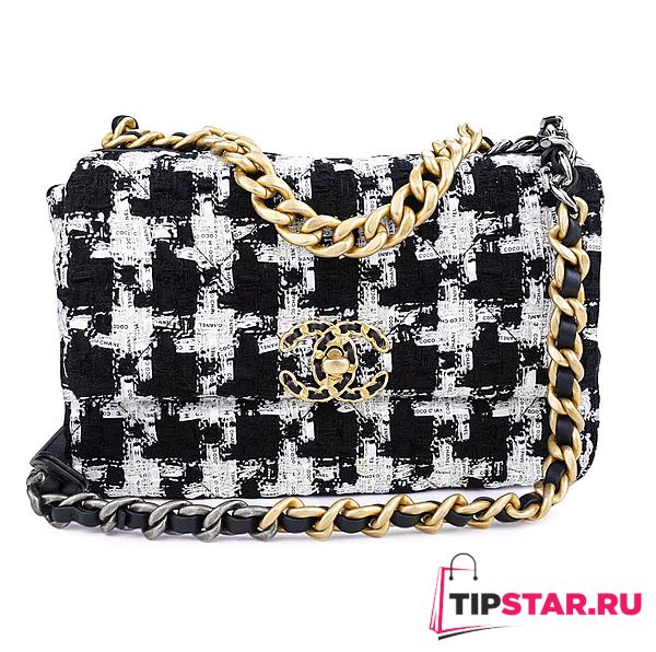 CHANEL 19 Small Flap Bag In Ribbon Houndstooth Tweed Size 26 x 16 x 9 cm - 1