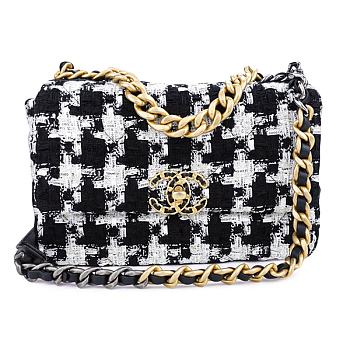 CHANEL 19 Small Flap Bag In Ribbon Houndstooth Tweed Size 26 x 16 x 9 cm