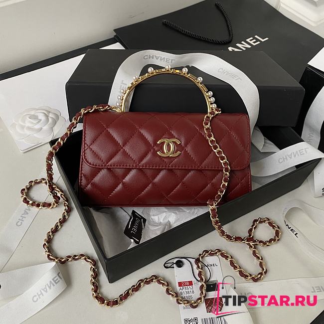 Chanel Flap Phone Holder With Chain AP3512 Burgundy Red Size 11 × 17.2 × 3.5 cm - 1
