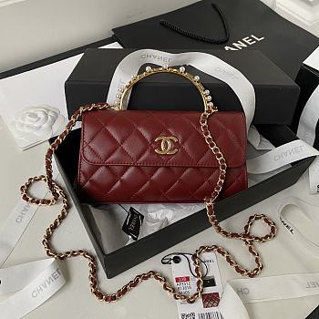 Chanel Flap Phone Holder With Chain AP3512 Burgundy Red Size 11 × 17.2 × 3.5 cm