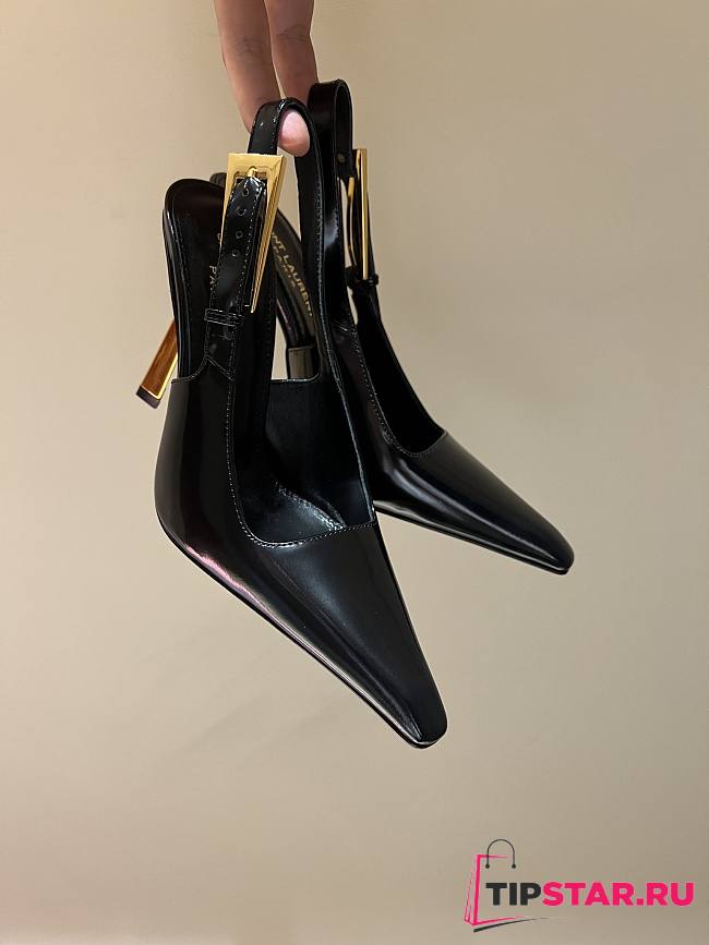 YSL Lee Slingback Pumps In Glazed Leather Black 11cm - 1