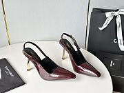 YSL Lee Slingback Pumps In Patent Leather Marron Glace 11cm - 2