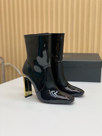 YSL Auteuil Booties In Glazed Leather Black