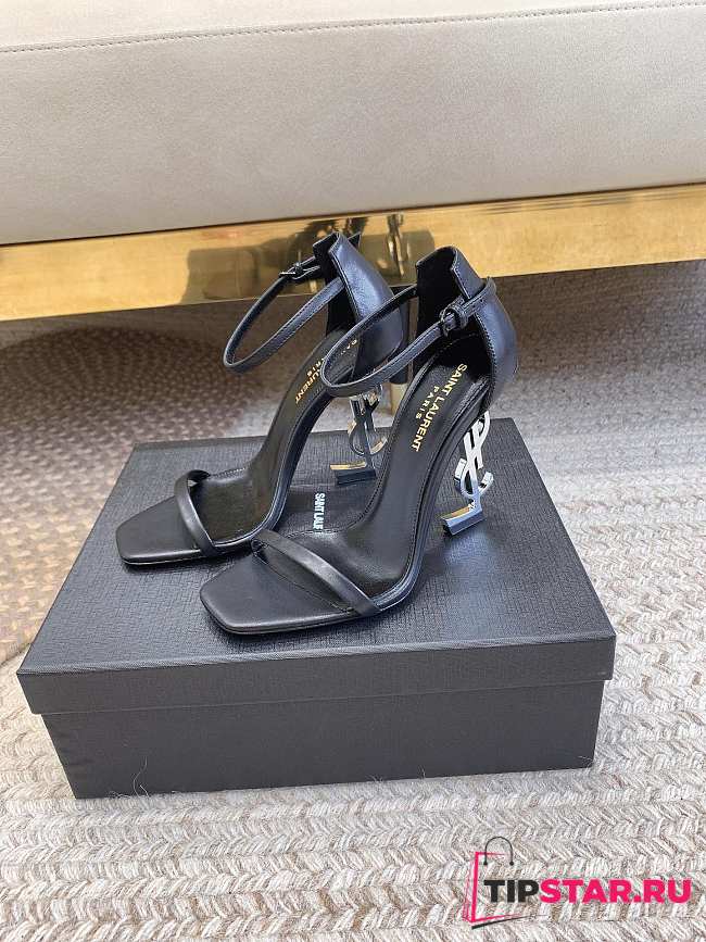 YSL Opyum Sandals In Smooth Leather Black & Silver 11cm - 1