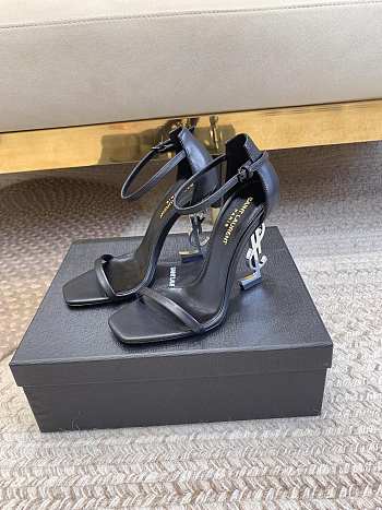 YSL Opyum Sandals In Smooth Leather Black & Silver 11cm