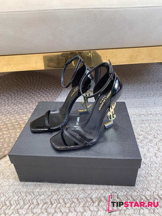 YSL Opyum Sandals In Patent Leather Black & Gold 11cm - 1