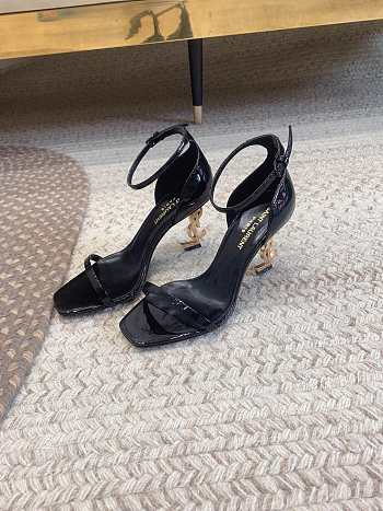 YSL Opyum Sandals In Patent Leather Black & Gold 8.5cm