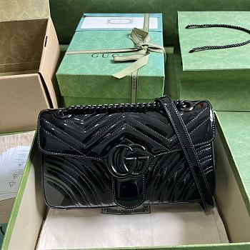 Gucci GG Marmont Patent Small Shoulder Bag 443497 Black Size 26x15x7 cm