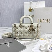 Dior Medium Lady D-Joy Bag White Cannage Lambskin with Gold-Finish Butterfly Studs Size 26 x 13.5 x 5 cm - 1