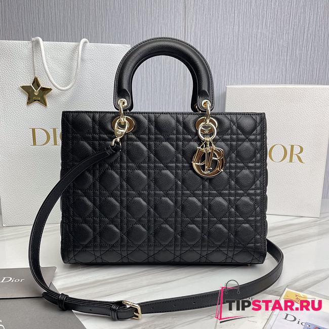 Large Lady Dior Bag Black Cannage Lambskin Size 32 x 25 x 11 cm - 1