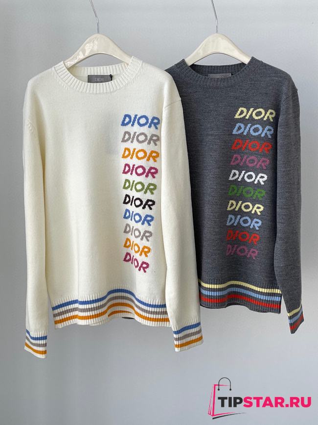 Dior Sweater Wool and Cashmere Intarsia Gray/Beige - 1