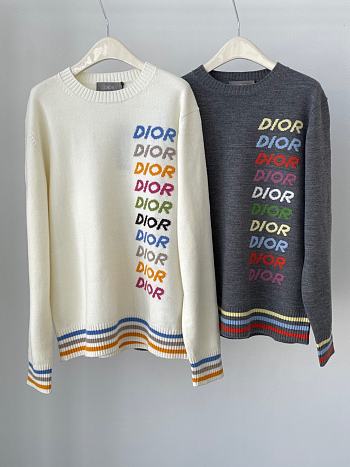 Dior Sweater Wool and Cashmere Intarsia Gray/Beige