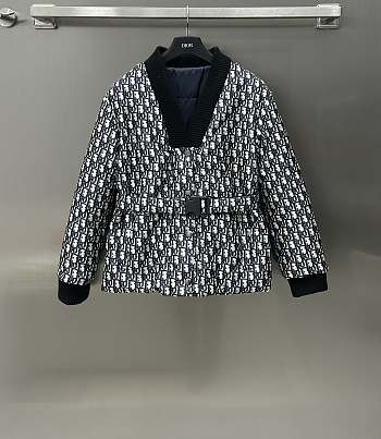 Dioralps Reversible Belted Jacket Blue Quilted Technical Taffeta Jacquard with Dior Oblique Motif