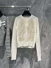Dior Embroidered Sweater Gold-Tone and White Cashmere Knit with Butterfly Around the World Motif - 1