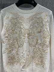 Dior Embroidered Sweater Gold-Tone and White Cashmere Knit with Butterfly Around the World Motif - 4