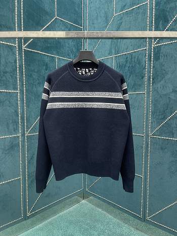 Dior Reversible Round-Neck Sweaterblue Double-Sided Technical Cashmere with Dior Oblique Motif