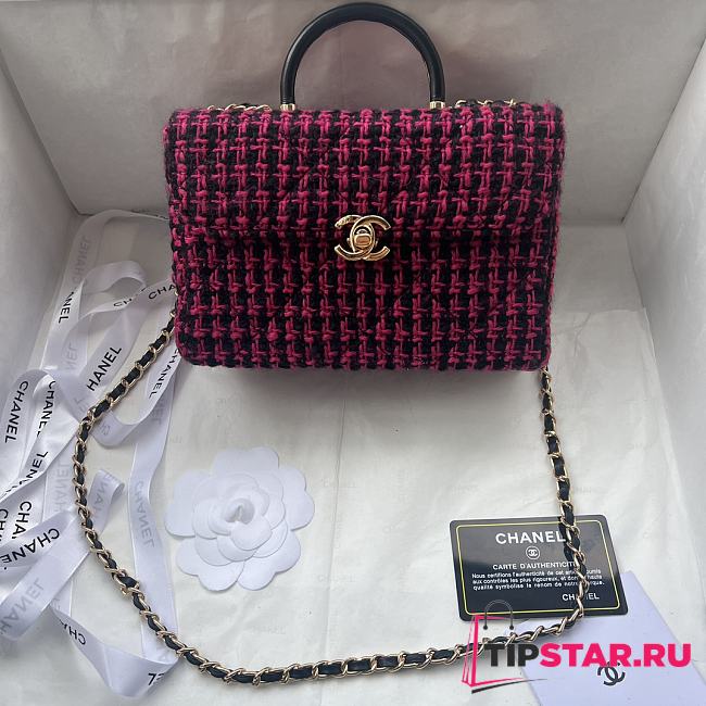 Chanel Small Box Bag Wool Tweed Fuchsia & Black AS4470 Size 13.5 × 19 × 8 cm - 1