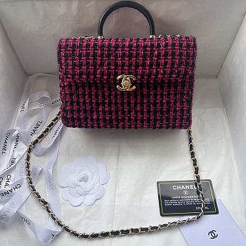 Chanel Small Box Bag Wool Tweed Fuchsia & Black AS4470 Size 13.5 × 19 × 8 cm