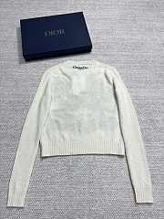 Dior Embroidered Sweater Ecru Cashmere Knit with Pastel Midnight Blue Butterfly Around The World Motif - 3