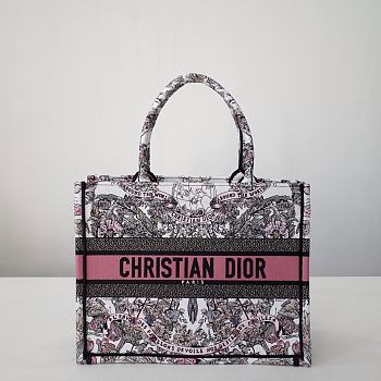Medium Dior Book Tote White and Pastel Pink Butterfly Around The World Embroidery Size 36 x 27.5 x 16.5 cm