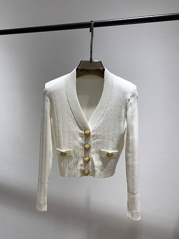 Balmain Buttoned Cropped Knitted Cardigan White