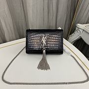 YSL Kate Small Tassel In Crocodile-Embossed Leather 474366 Black/Silver Size 20x12.5x5cm - 1