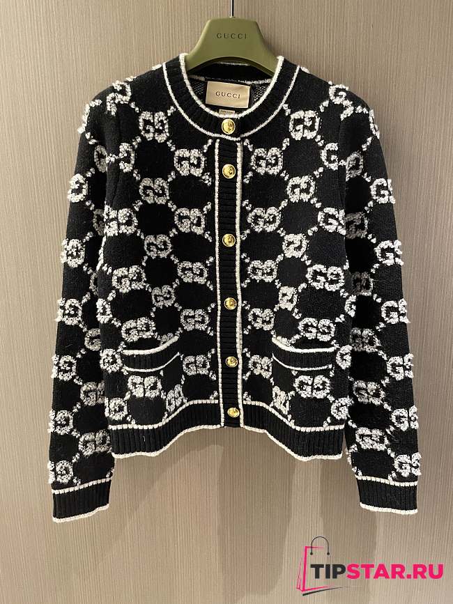 Gucci GG Wool Bouclé Jacquard Cardigan Black ‎713300 - 1