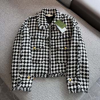 Gucci Gingham Cotton Tweed Bomber Jacket 745064