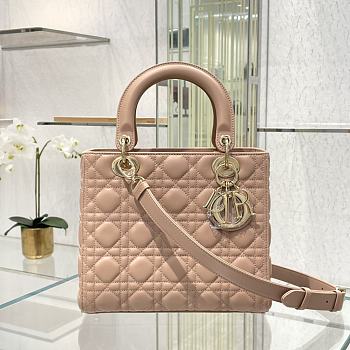 Medium Lady Dior Bag Sand Pink Cannage Lambskin Size 24 x 20 x 11 cm