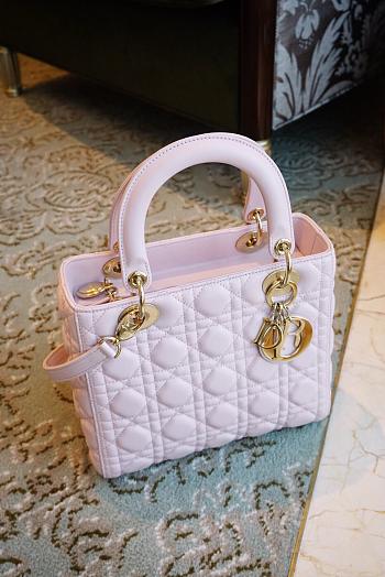 Medium Lady Dior Bag Powder Pink Cannage Lambskin Size 24 x 20 x 11 cm