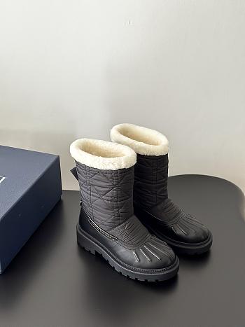 Dior Frozen-D Ankle Boot Black Calfskin, Cannage Quilted Nylon and White Shearling