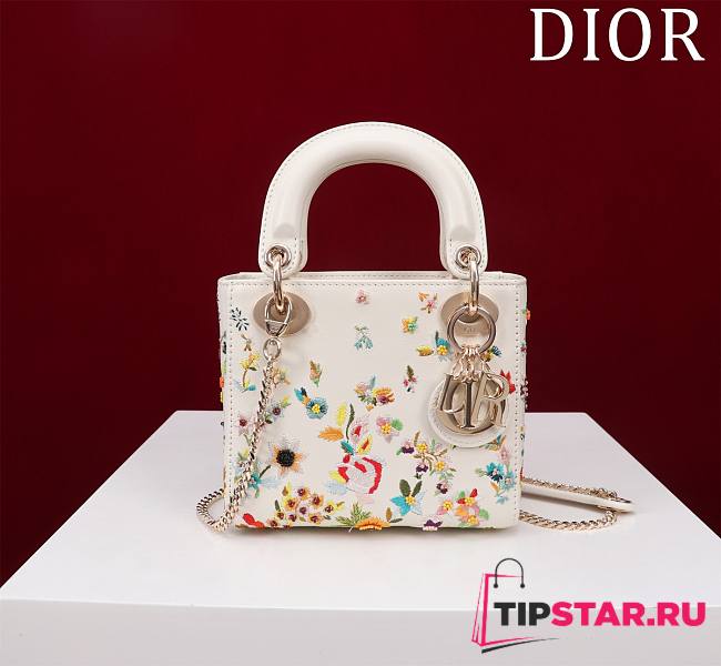 Mini Lady Dior Bag Latte Calfskin Embroidered with Multicolor Small Flowers Size 17 x 15 x 7 cm - 1