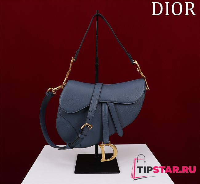 Dior Saddle Bag With Strap Indigo Blue Grained Calfskin Size 25.5 x 20 x 6.5 cm - 1