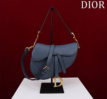 Dior Saddle Bag With Strap Indigo Blue Grained Calfskin Size 25.5 x 20 x 6.5 cm