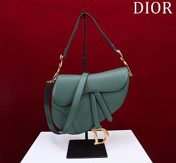 Dior Saddle Bag With Strap Pine Green Grained Calfskin Size 25.5 x 20 x 6.5 cm