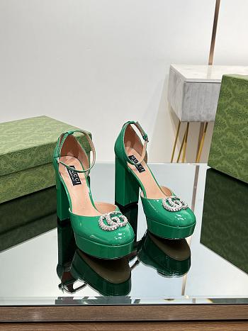 Gucci Women's Platform Pump With Double G 762386 Green Patent