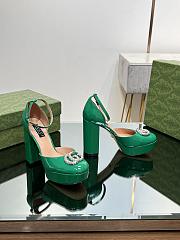 Gucci Women's Platform Pump With Double G 762386 Green Patent - 2