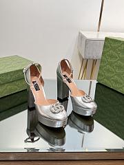 Gucci Women's Platform Pump With Double G 762386 Silver Patent - 1