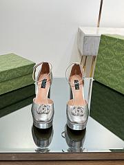 Gucci Women's Platform Pump With Double G 762386 Silver Patent - 4