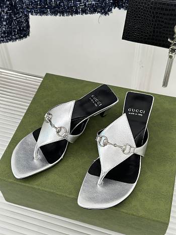 Gucci Women's Thong Sandal With Horsebit 764197 Silver