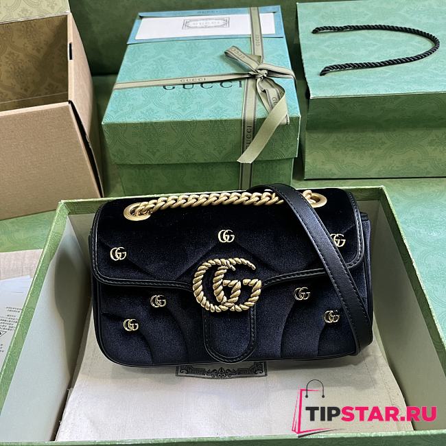 Gucci GG Marmont Mini Shoulder Bag 446744 Black Velvet Size 22x13x6 cm - 1