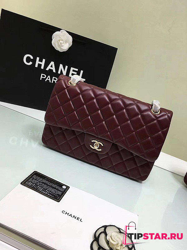 Chanel Classic Flap Bag Wine Red Gold Hardware Size 30cm - 1