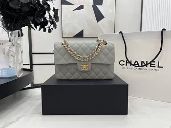 Chanel Classic Flap Bag Gray Grained Calfskin Gold Hardware Size 23cm
