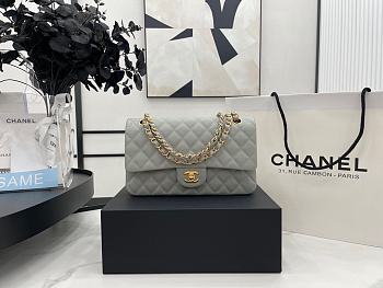 Chanel Classic Flap Bag Gray Grained Calfskin Gold Hardware Size 25cm