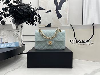 Chanel Classic Flap Bag Light Blue Grained Calfskin Gold Hardware Size 23cm
