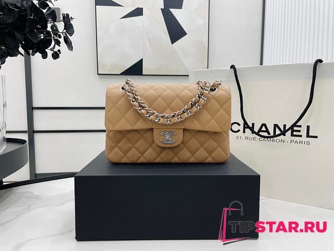 Chanel Classic Flap Bag Dark Beige Grained Calfskin Silver Hardware Size 23cm - 1